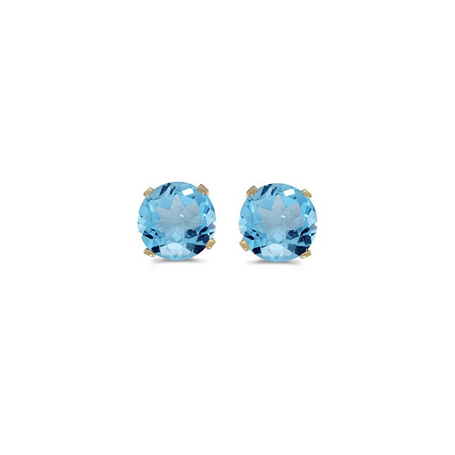 14k Yellow Gold Round Blue Topaz Stud Earrings