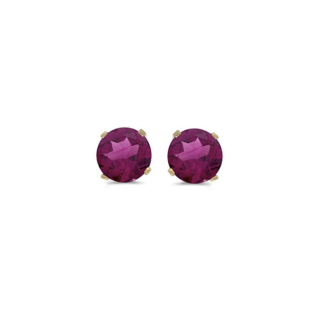 14k Yellow Gold Round Rhodolite Garnet Stud Earrings