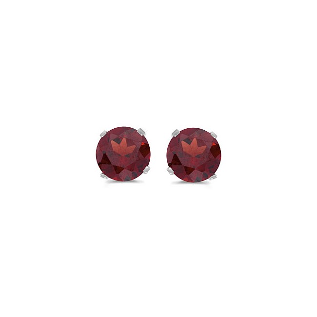 14k White Gold Round Garnet Stud Earrings