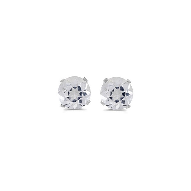 14k White Gold Round White Topaz Stud Earrings