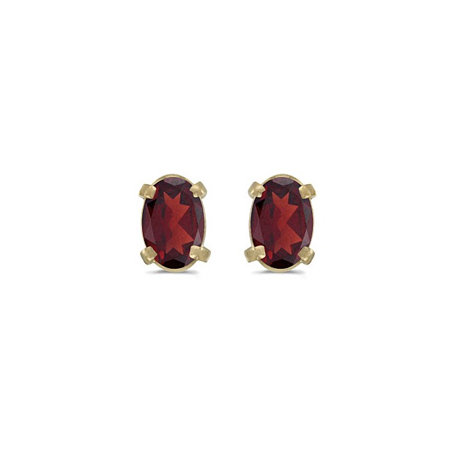 14k Yellow Gold Oval Garnet Earrings