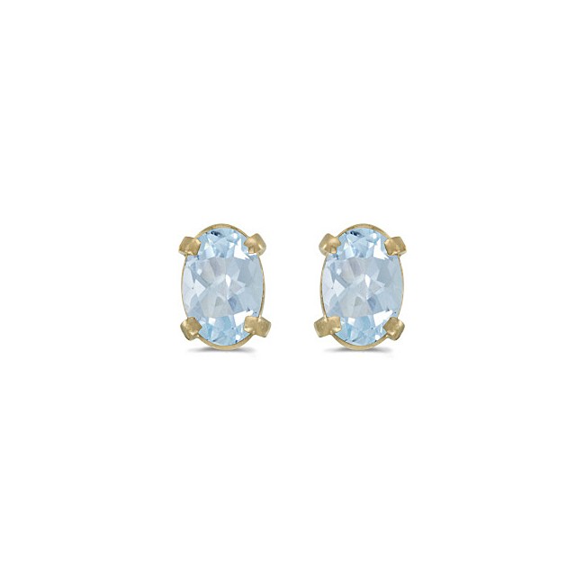 14k Yellow Gold Oval Aquamarine Earrings