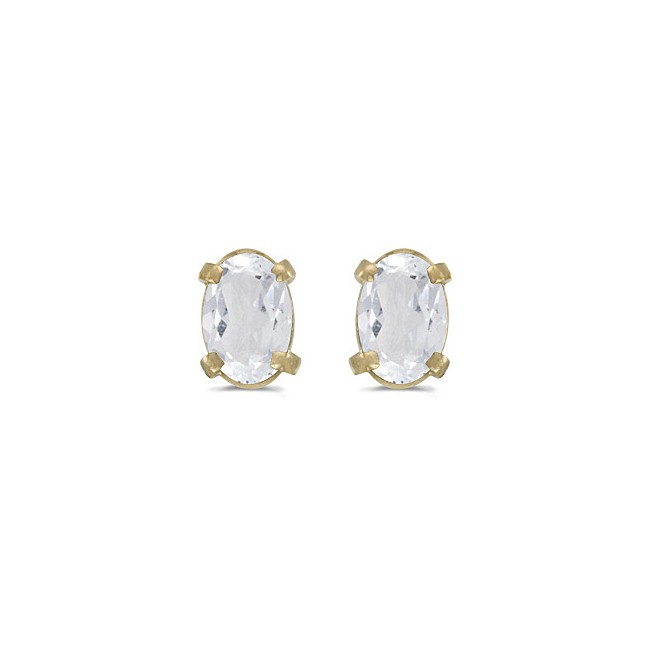 14k Yellow Gold Oval White Topaz Earrings