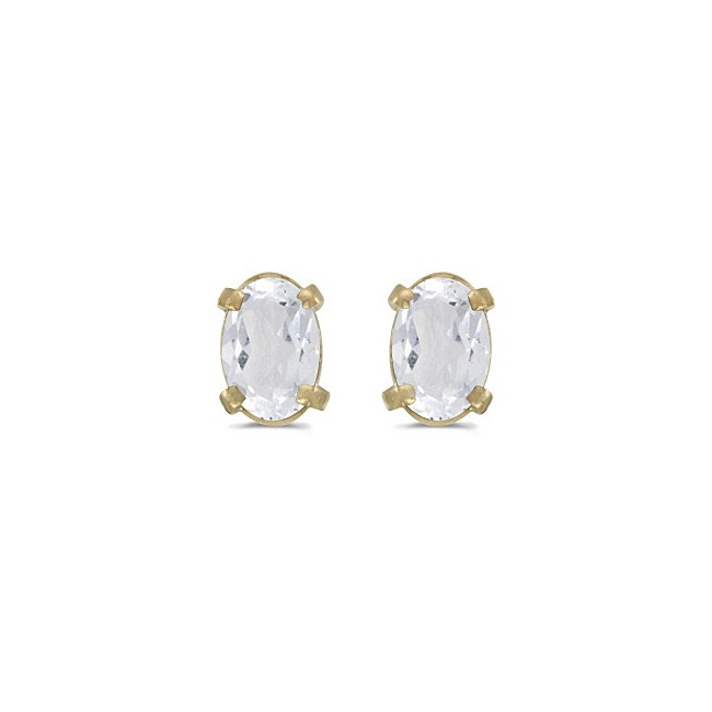 14k Yellow Gold Oval White Topaz Earrings