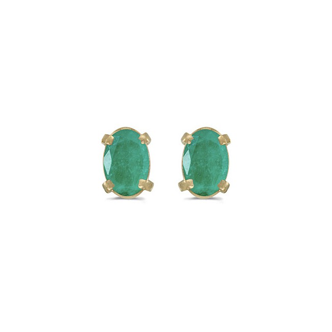 14k Yellow Gold Oval Emerald Earrings