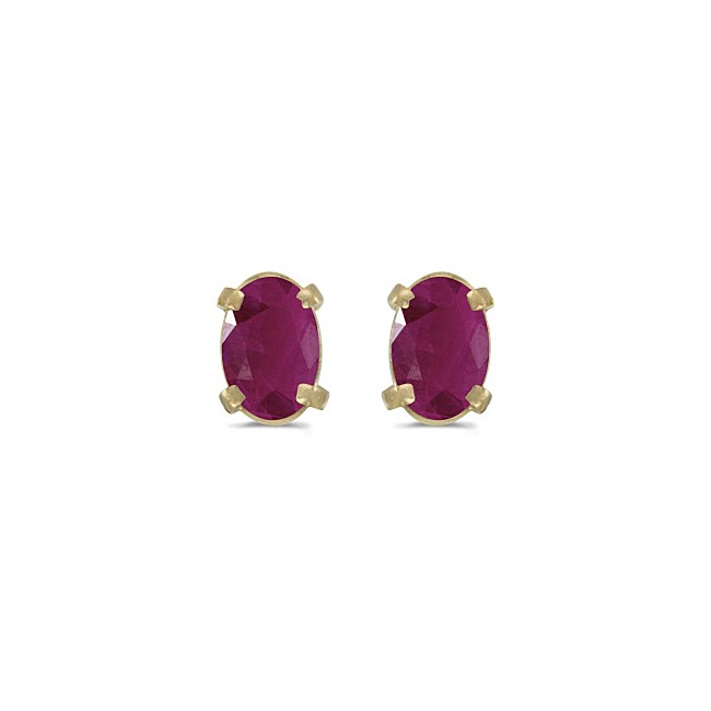 14k Yellow Gold Oval Ruby Earrings