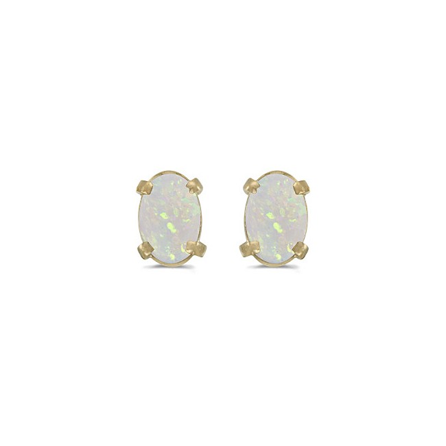 14k Yellow Gold Oval Opal Earrings