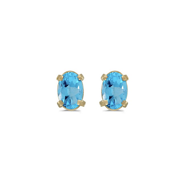 14k Yellow Gold Oval Blue Topaz Earrings