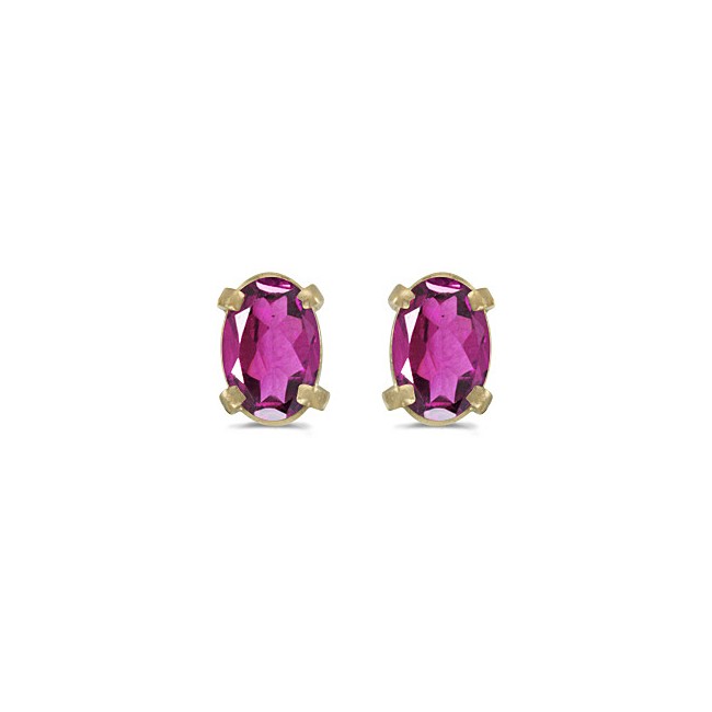 14k Yellow Gold Oval Pink Topaz Earrings