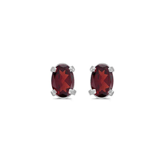 14k White Gold Oval Garnet Earrings