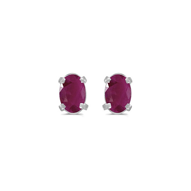 14k White Gold Oval Ruby Earrings