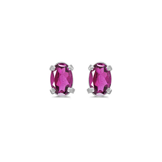 14k White Gold Oval Pink Topaz Earrings