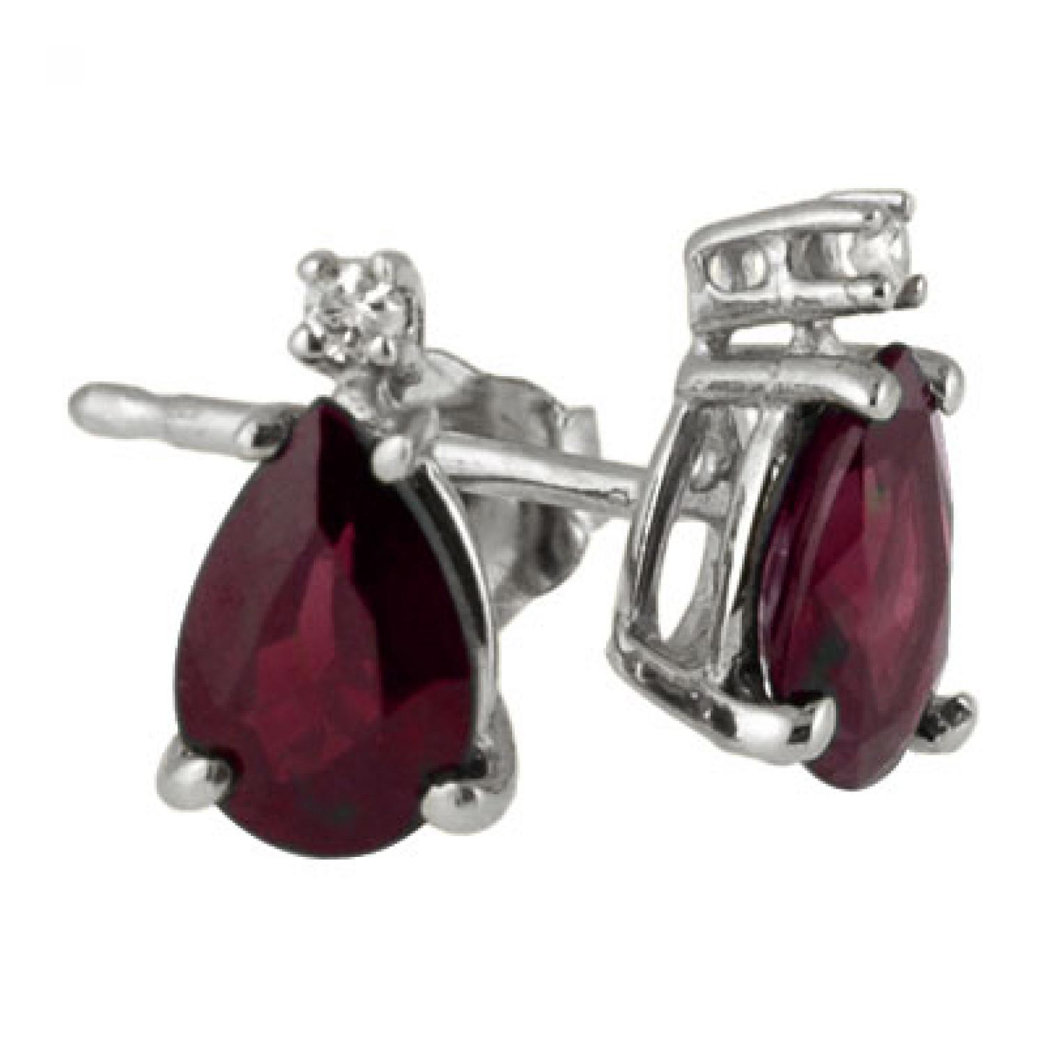 14K White Gold Pear Ruby and Diamond Stud Earrings