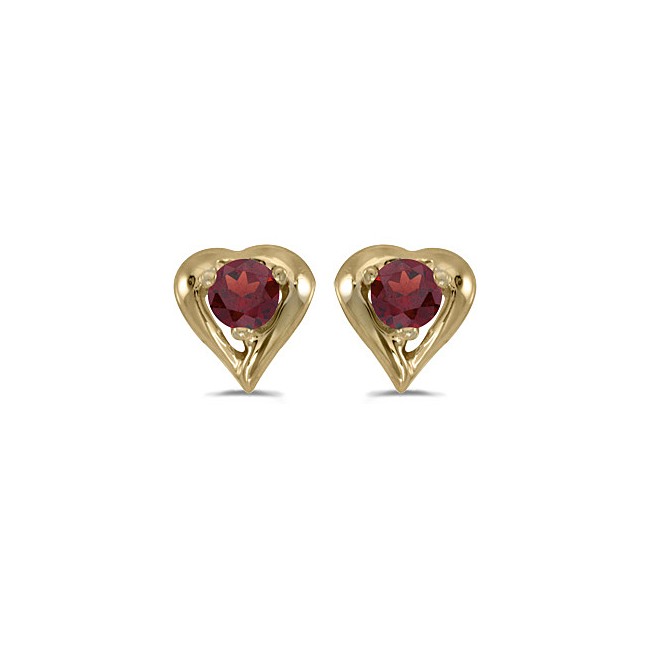 14k Yellow Gold Round Garnet Heart Earrings