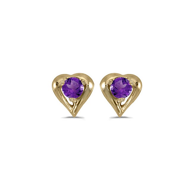 14k Yellow Gold Round Amethyst Heart Earrings