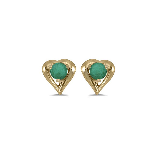 14k Yellow Gold Round Emerald Heart Earrings