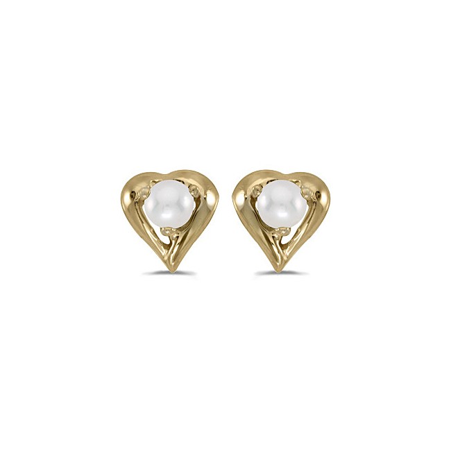 14k Yellow Gold Pearl Heart Earrings
