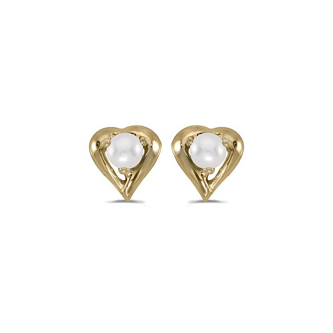 14k Yellow Gold Pearl Heart Earrings