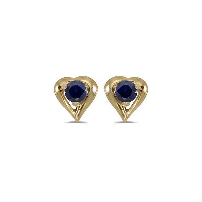 14k Yellow Gold Round Sapphire Heart Earrings