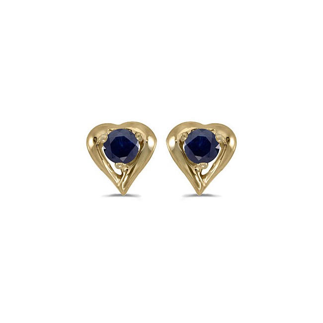 14k Yellow Gold Round Sapphire Heart Earrings