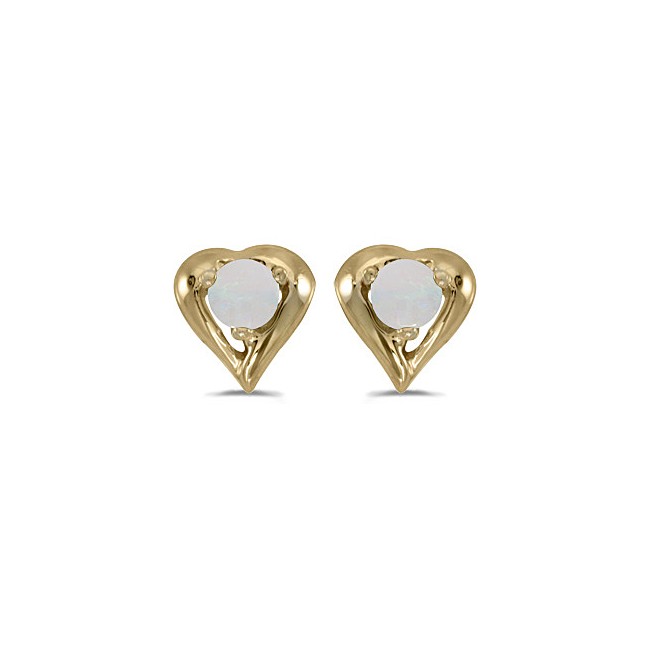 14k Yellow Gold Round Opal Heart Earrings