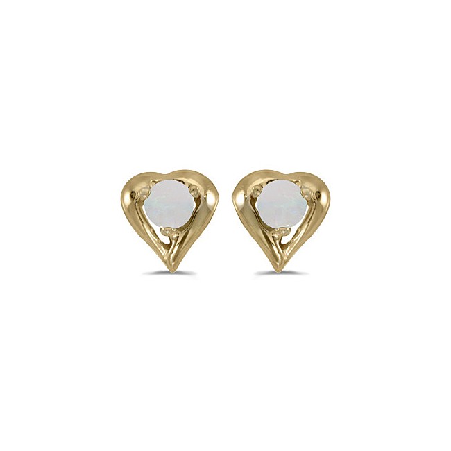 14k Yellow Gold Round Opal Heart Earrings
