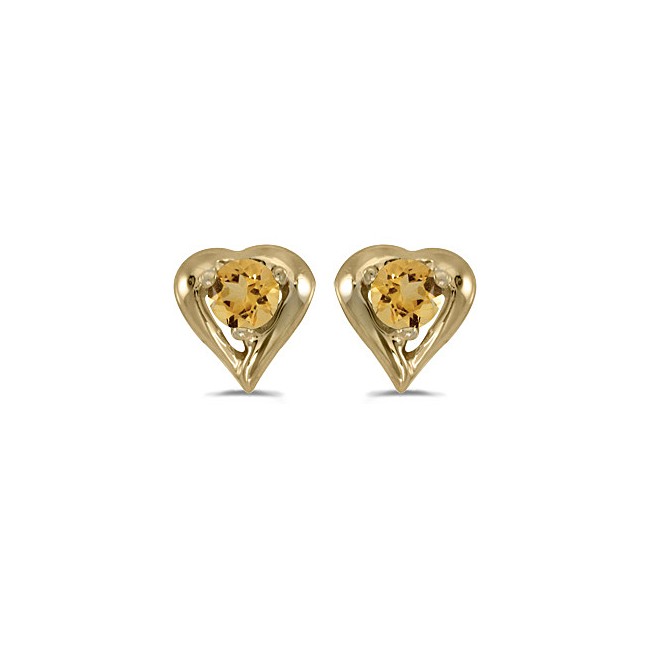 14k Yellow Gold Round Citrine Heart Earrings