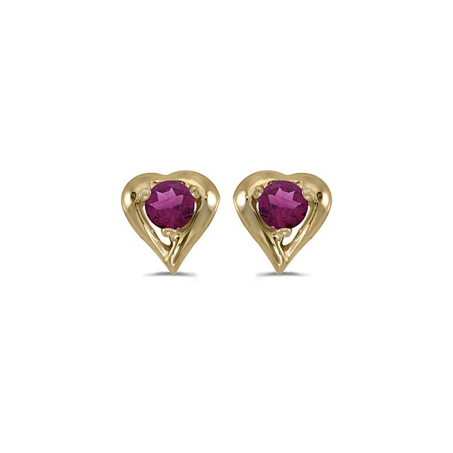 14k Yellow Gold Round Rhodolite Garnet Heart Earrings