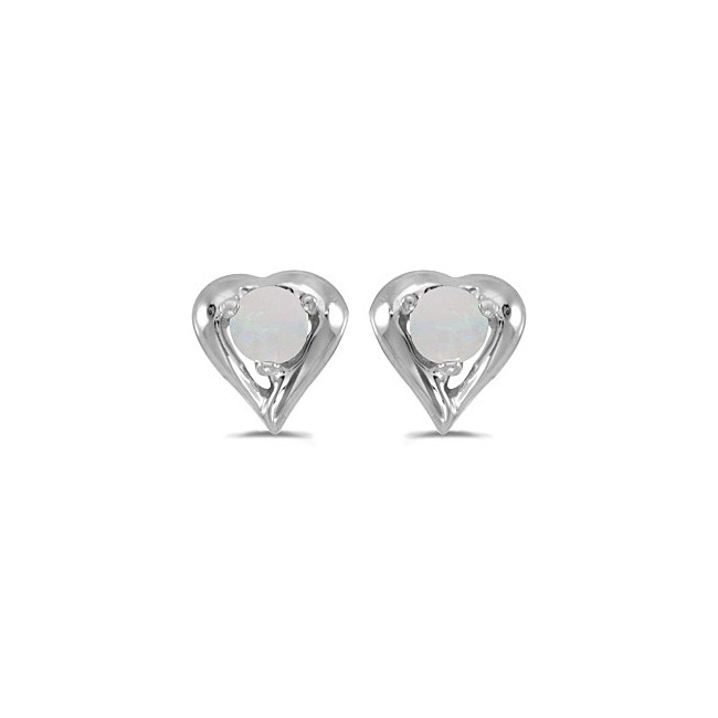 14k White Gold Round Opal Heart Earrings