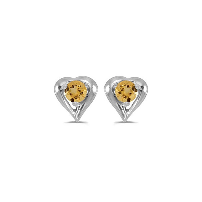 14k White Gold Round Citrine Heart Earrings