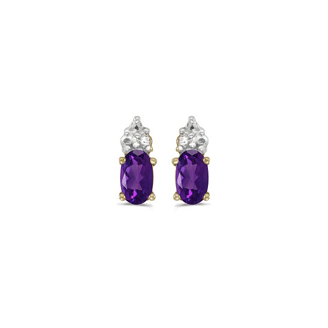 14k Yellow Gold Oval Amethyst Earrings