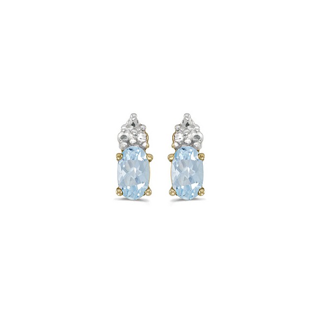 14k Yellow Gold Oval Aquamarine Earrings