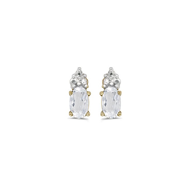 14k Yellow Gold Oval White Topaz Earrings