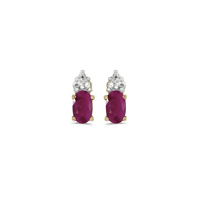 14k Yellow Gold Oval Ruby Earrings