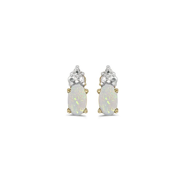 14k Yellow Gold Oval Opal Earrings