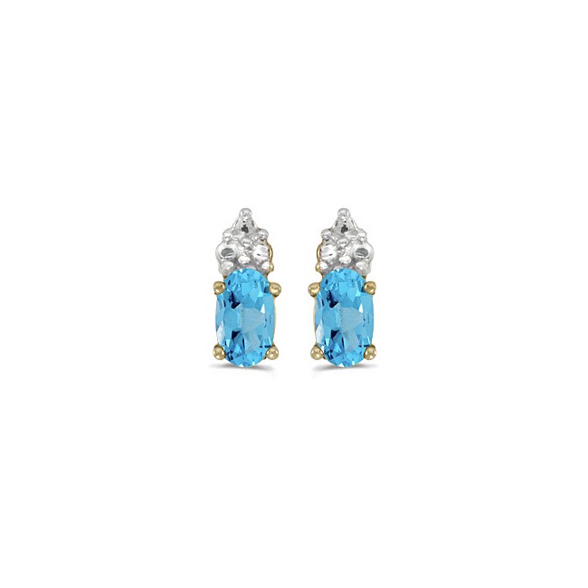 14k Yellow Gold Oval Blue Topaz Earrings