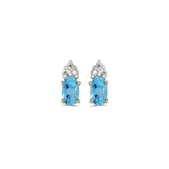 14k Yellow Gold Oval Blue Topaz Earrings