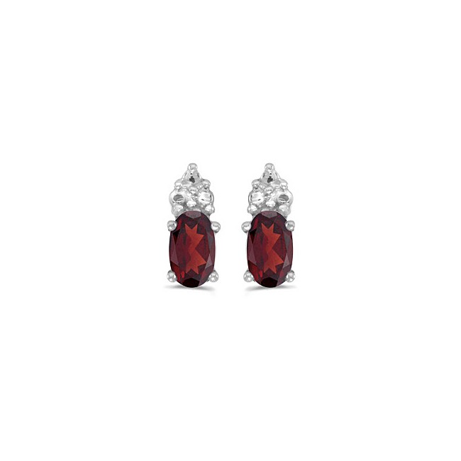 14k White Gold Oval Garnet Earrings
