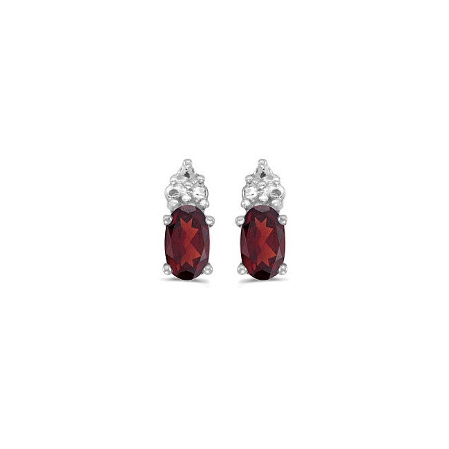 14k White Gold Oval Garnet Earrings