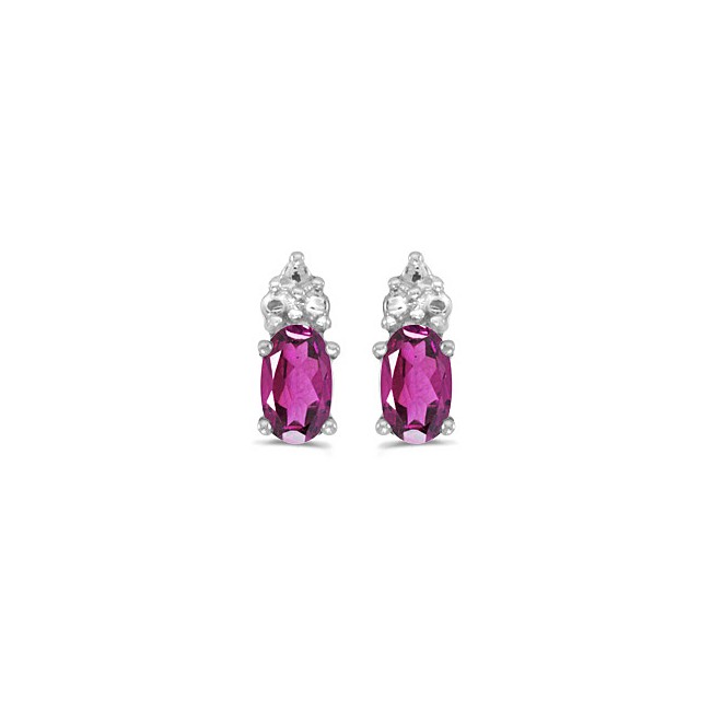 14k White Gold Oval Pink Topaz Earrings