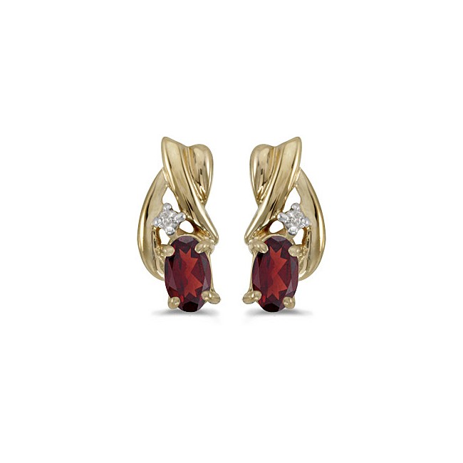 14k Yellow Gold Oval Garnet And Diamond Earrings