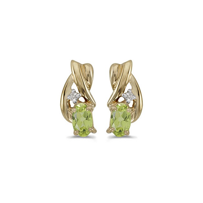 14k Yellow Gold Oval Peridot And Diamond Earrings