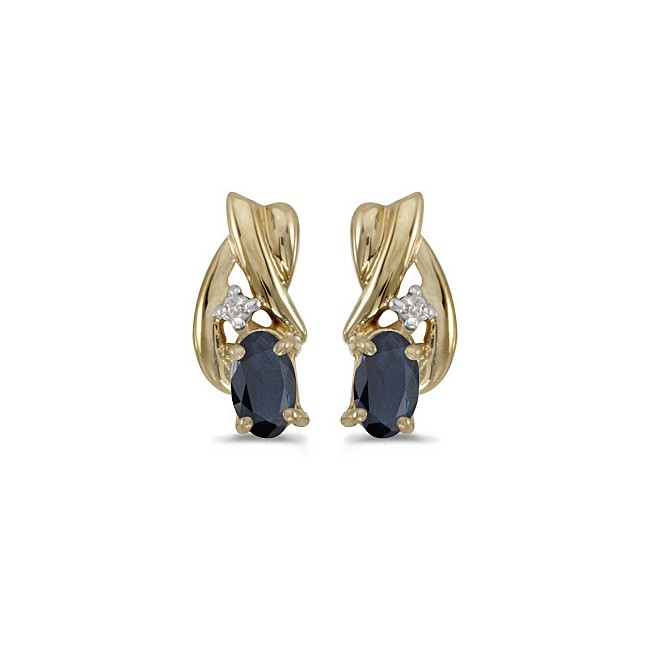 14k Yellow Gold Oval Sapphire And Diamond Earrings