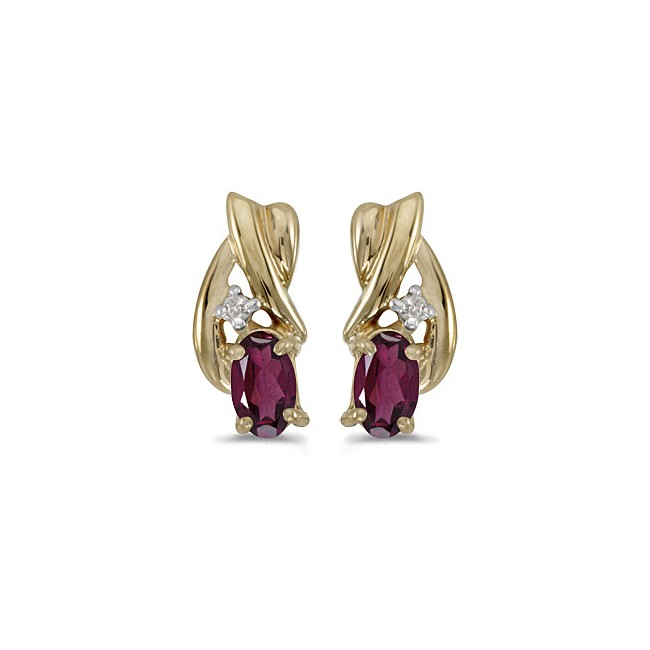 14k Yellow Gold Oval Rhodolite Garnet And Diamond Earrings