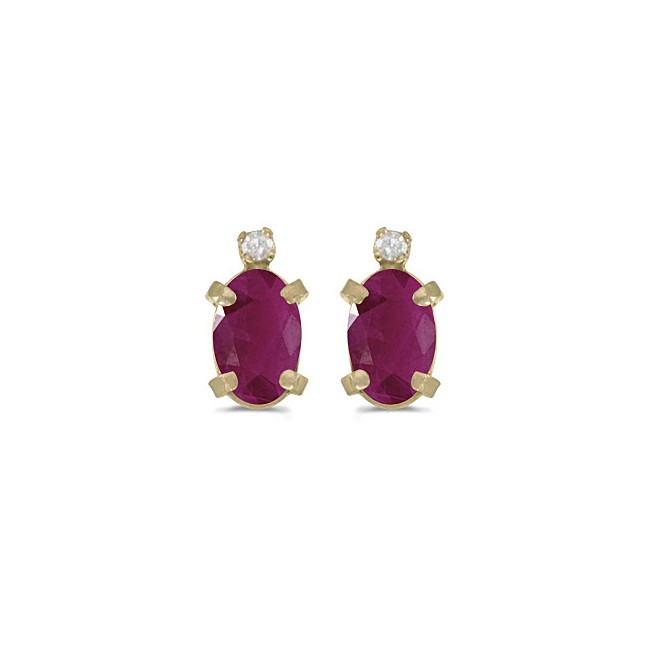 14k Yellow Gold Oval Ruby And Diamond Earrings