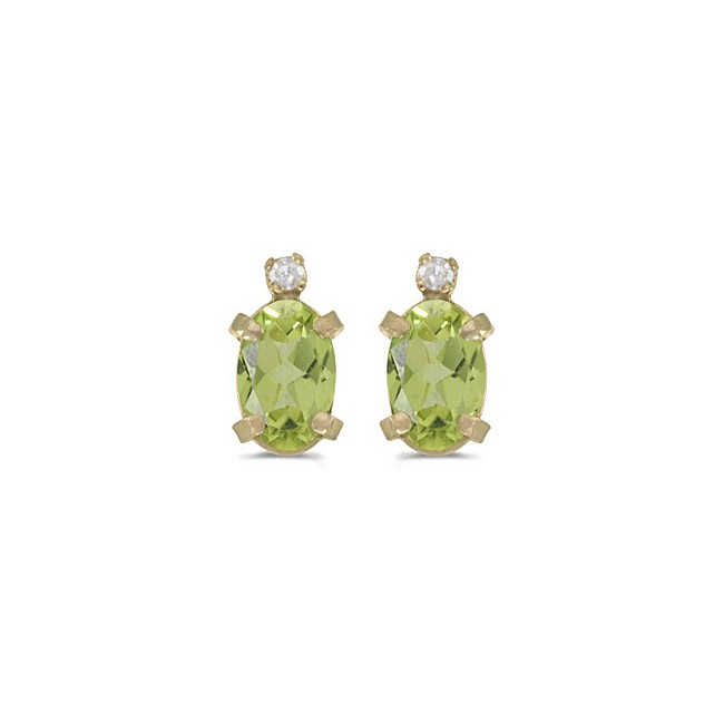 14k Yellow Gold Oval Peridot And Diamond Earrings