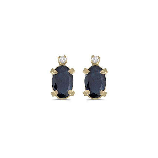 14k Yellow Gold Oval Sapphire And Diamond Earrings