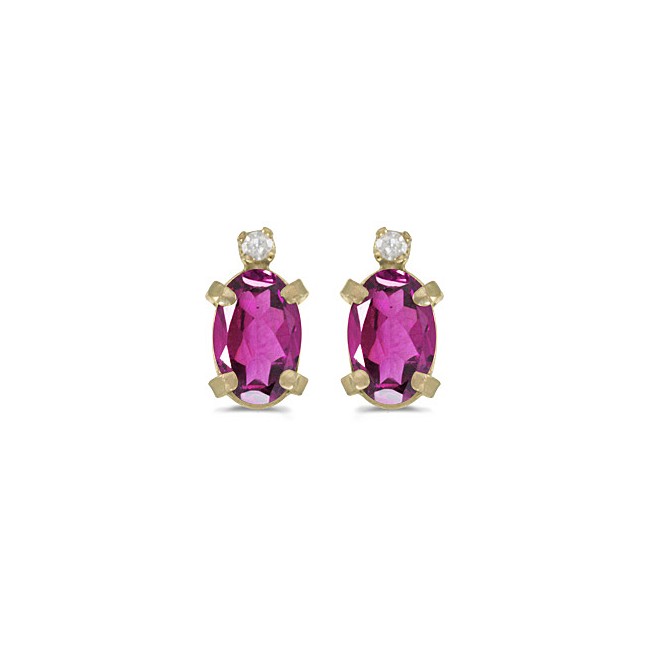 14k Yellow Gold Oval Pink Topaz And Diamond Earrings