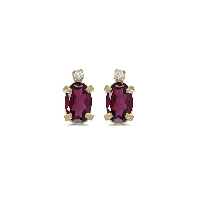 14k Yellow Gold Oval Rhodolite Garnet And Diamond Earrings