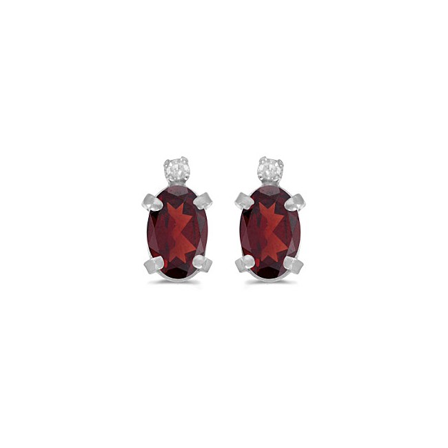 14k White Gold Oval Garnet And Diamond Earrings